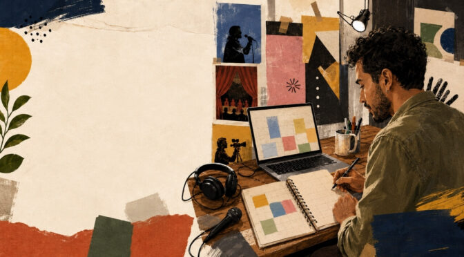 Ilustração de produtor cultural em local de trabalho